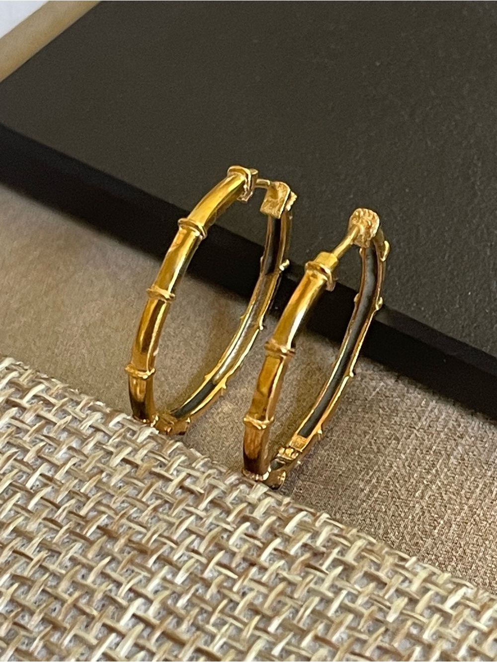 1 inch 925 Sterling silver Bamboo Hoops!! Gold Finish!! - Picture 12 of 14